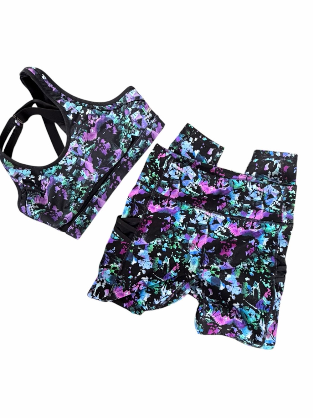2Pc Fabletics Motion 365 Trinity HighWaisted Leggings Sports Bra Graffiti Floral